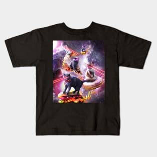 Galaxy Laser Space Cat On Burger Pizza Donut Ice Cream Kids T-Shirt